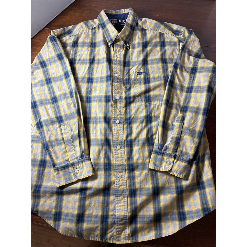 Ralph Lauren Chaps Mens Sz XL Shirt Yellow Blue Plaid VTG Long Sleeve Button
